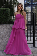VESTIDO LONGO TOMARA QUE CAIA COM SOBREPOSIÇÃO E FRANZIDO ROSA