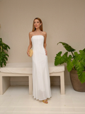 VESTIDO LONGO TOMARA QUE CAIA COM FLOR 3D REMOVÍVEL OFF WHITE
