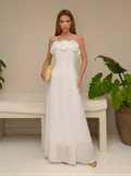 VESTIDO LONGO TOMARA QUE CAIA COM FLOR 3D REMOVÍVEL OFF WHITE