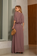 VESTIDO LONGO MANGA MORCEGO COM GOTA NO DECOTE ROSA ANTIGO