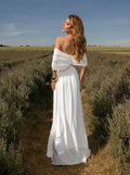 VESTIDO LONGO OMBRO A OMBRO CORSET ESTRUTURADO COM FLOR 3D REMOVÍVEL OFF WHITE