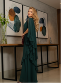 VESTIDO LONGO UM OMBRO COM BABADOS VERDE