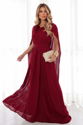 VESTIDO LONGO COM CAPA MARSALA