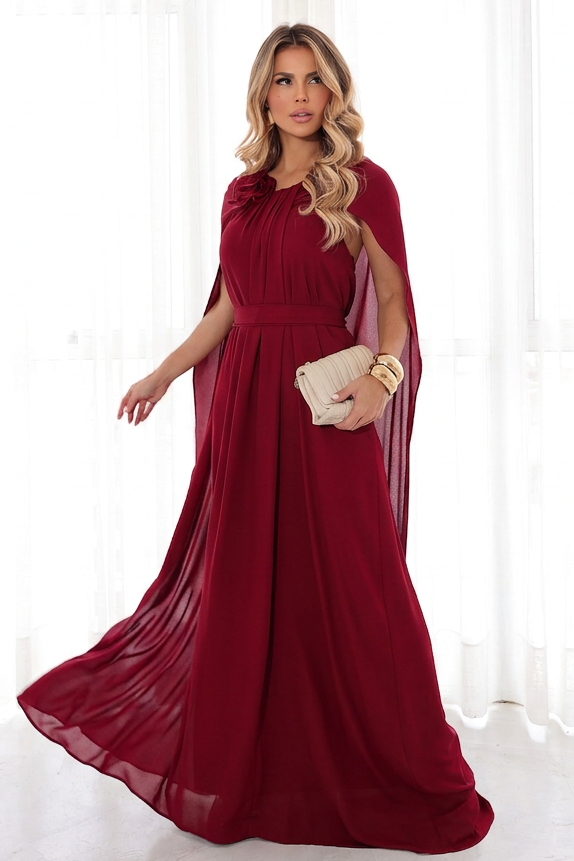 VESTIDO LONGO COM CAPA MARSALA