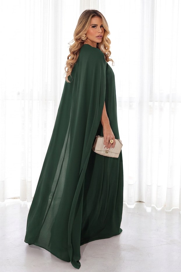 VESTIDO LONGO COM CAPA VERDE