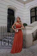 VESTIDO LONGO TOMARA QUE CAIA FRANZIDO TERRACOTA