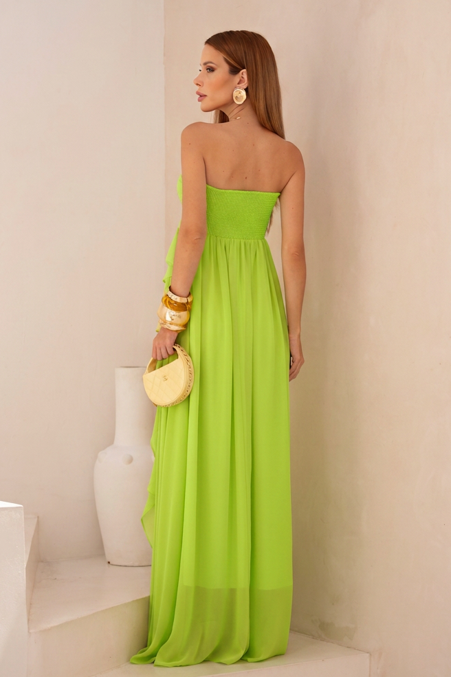 VESTIDO LONGO TOMARA QUE CAIA COM BABADOS CASCATA VERDE