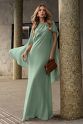 VESTIDO LONGO COM CAPA E COSTAS ABERTAS VERDE ÁGUA