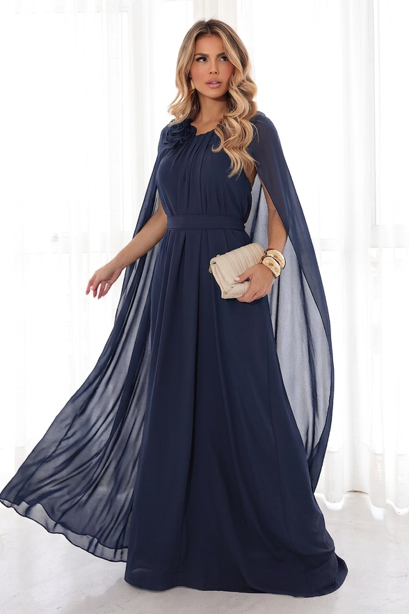 VESTIDO LONGO COM CAPA AZUL