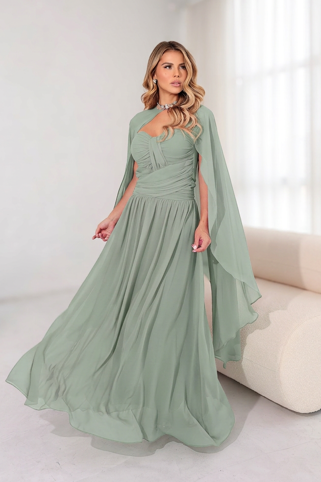 VESTIDO LONGO TOMARA QUE CAIA COM CAPA VERDE