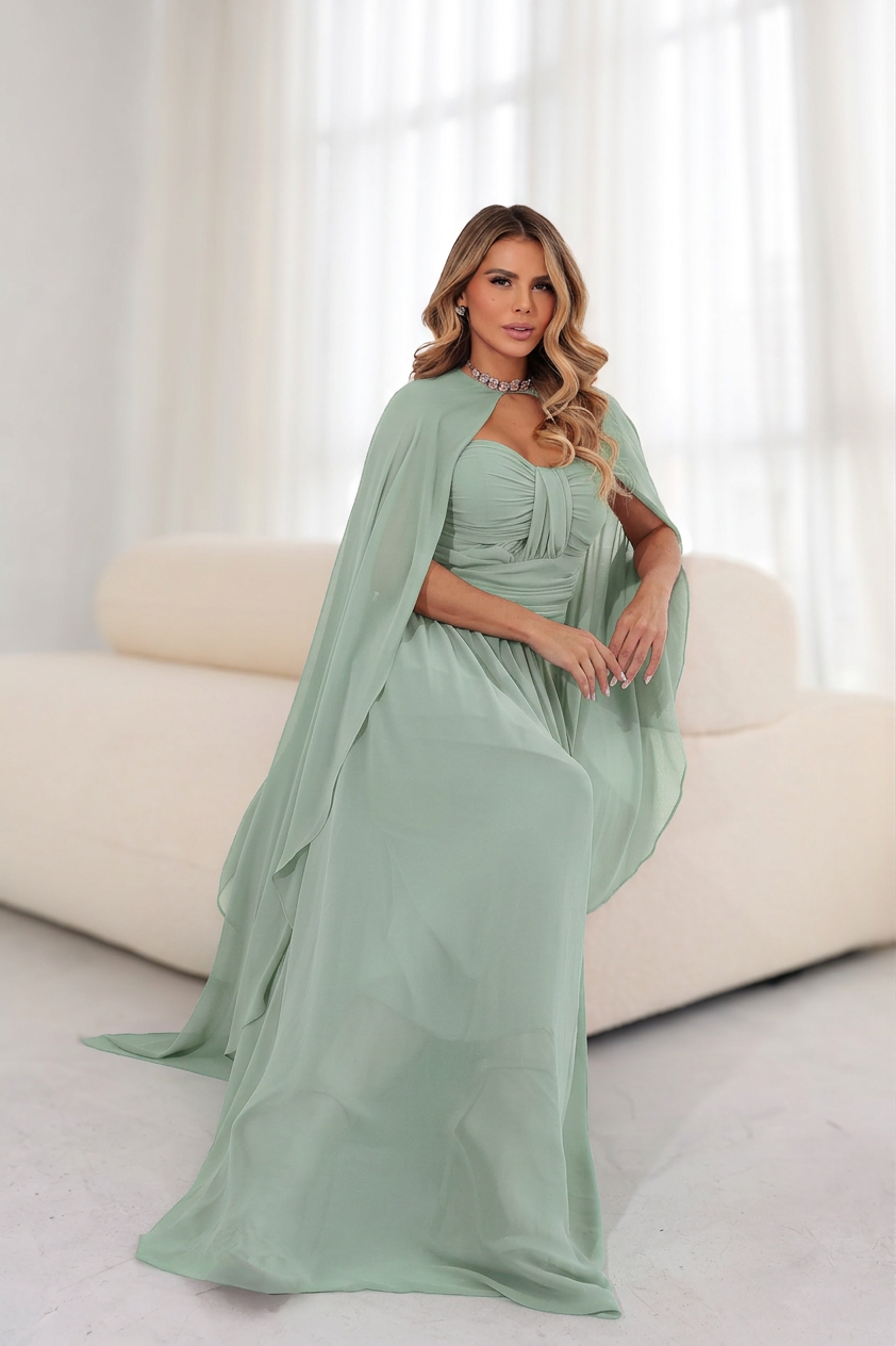 VESTIDO LONGO TOMARA QUE CAIA COM CAPA VERDE