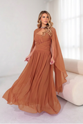VESTIDO LONGO TOMARA QUE CAIA COM CAPA MARROM
