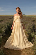 VESTIDO LONGO OMBRO A OMBRO CORSET ESTRUTURADO COM FLOR 3D REMOVÍVEL AMARELO