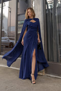 VESTIDO LONGO TOMARA QUE CAIA CORAÇÃO COM CAPA E BROCHE AZUL