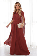 VESTIDO LONGO COM CAPA TERRACOTA