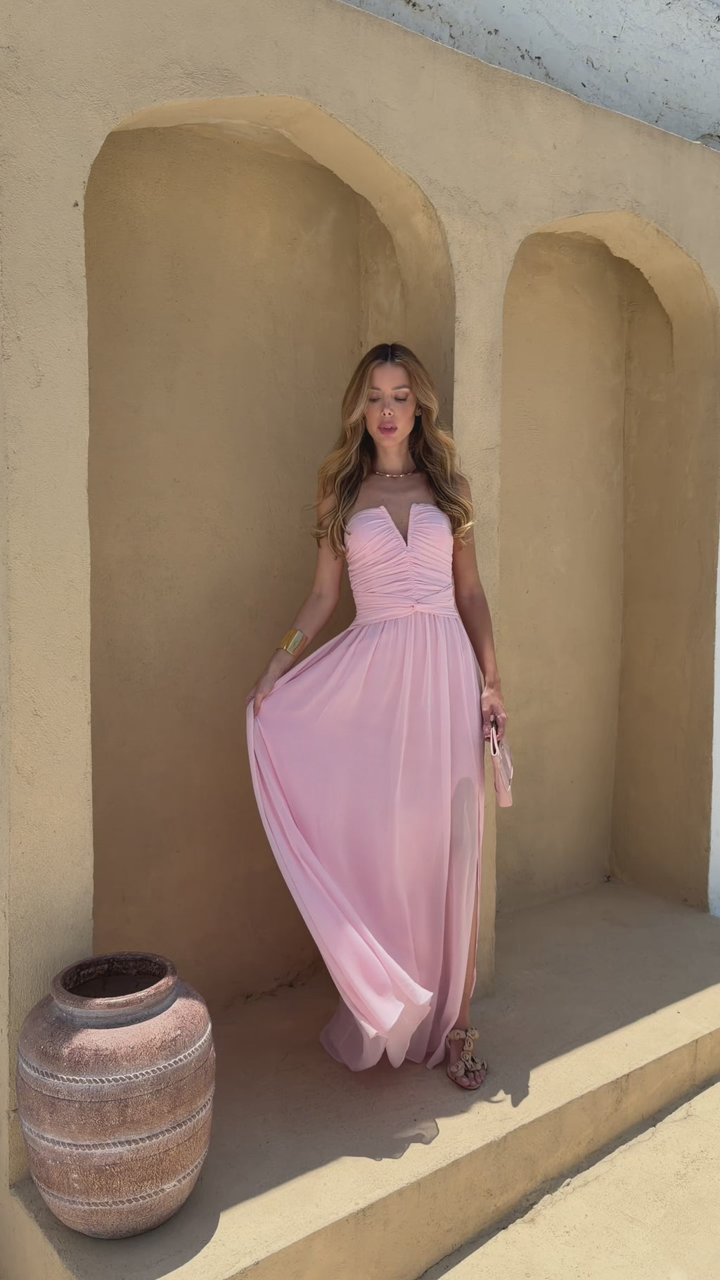VESTIDO LONGO TOMARA QUE CAIA DECOTE V DRAPEADO COM FENDA LATERAL PRETO